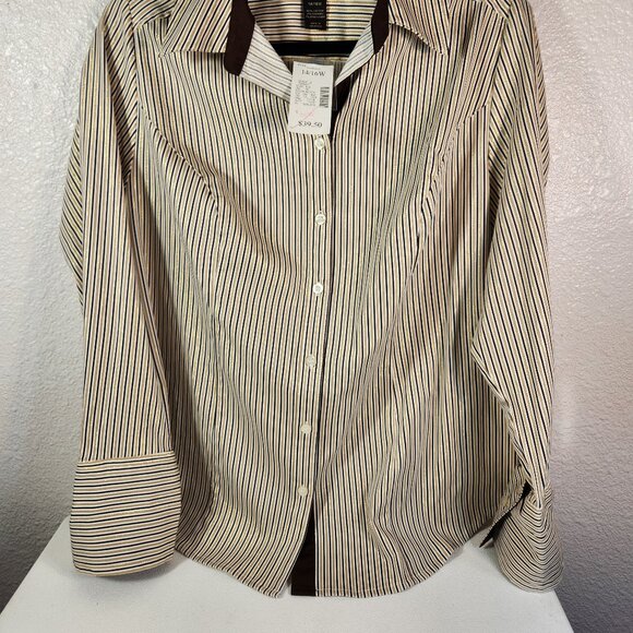 NWT Lane Bryant Size 14/16W Long Sleeve Gold Metallic Striped Button Up Top - Picture 2 of 12
